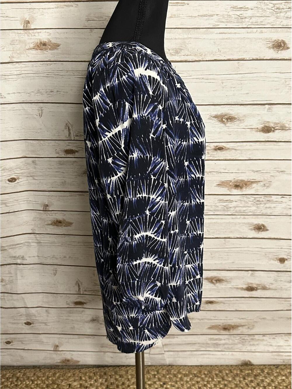 Cynthia Rowley 100% silk peasant blouse Size XS navy white tie-dye 3/4 sleeves - Picture 6 of 7